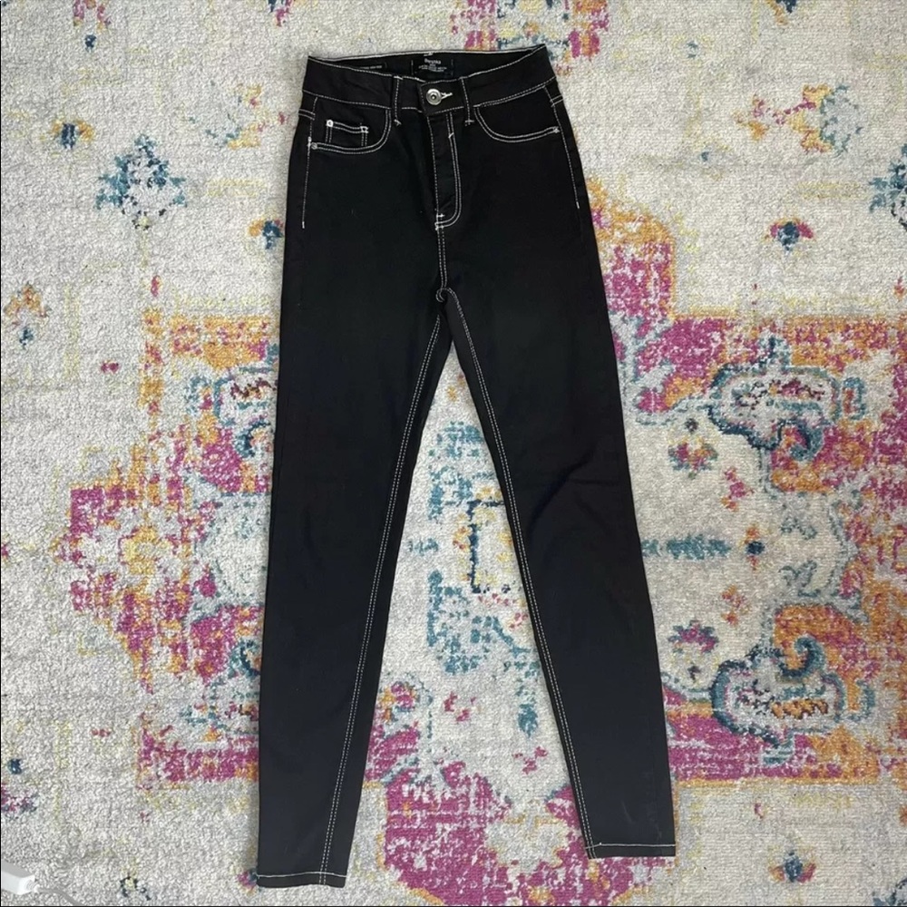 Bershka Black Contrast Stitch Skinny High Jeans - Picture 2 of 4